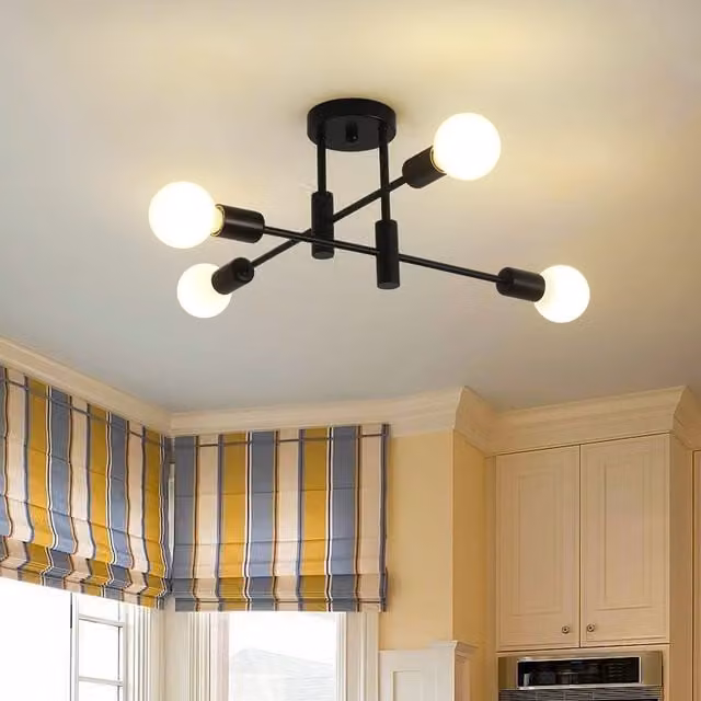 Garwarm 4-Light Modern Black Metal Industrial Vintage Sputnik Ceiling Light – 1