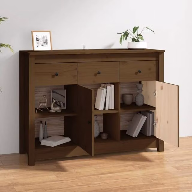 Berkfield Home Rustic Solid Wood Pine Sideboard in Honey Brown, W/D/H: 100 x 35 x 74 cm