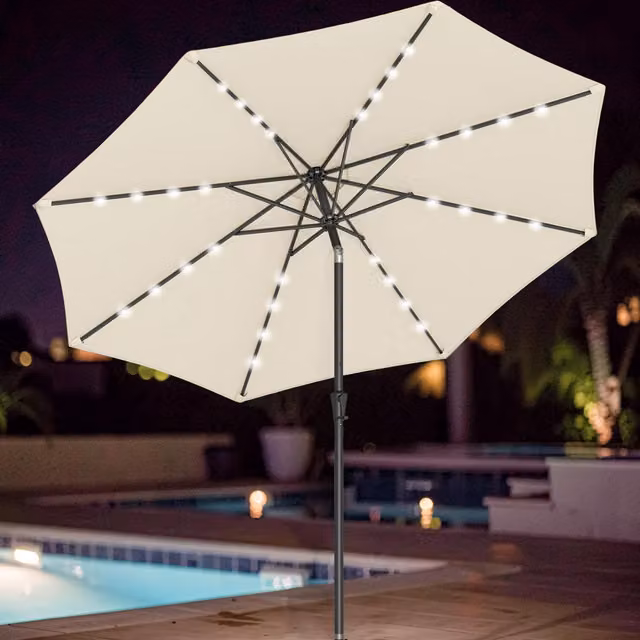 The Bazaarist Solar LED Garden Parasol with UPF 50+ Protection and Tilting Crank, Beige