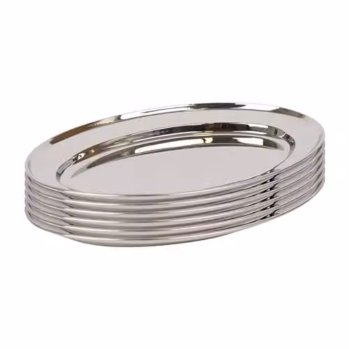 Argon Tableware Stainless Steel Oval Serving Platters, Silver, Pack of 6, W: 25 cm, D: 17 cm