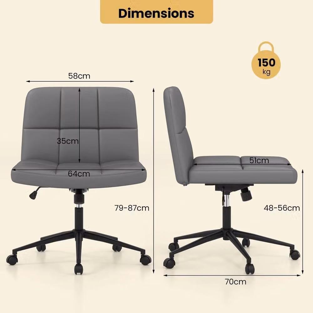 Kelvenix Criss Cross Grey PU Leather Upholstered Swivel Task Chair – 2
