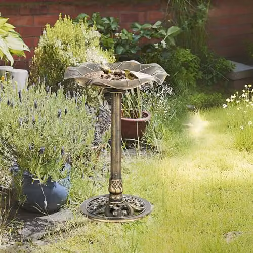 Outsunny Bronze Tone Standing Pedestal Bird Bath with Lotus Leaf Basin, Height: 71 cm – 2