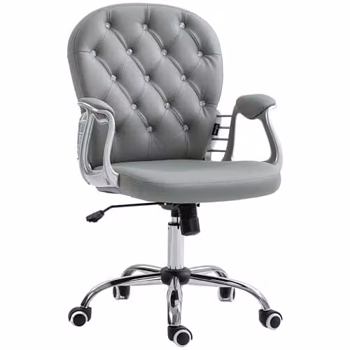 Vinsetto Ergonomic Swivel Office Chair in Grey Synthetic Leather with Armrests and Castors, W/D/H: 60.5 x 59.5 x 120 cm – 1