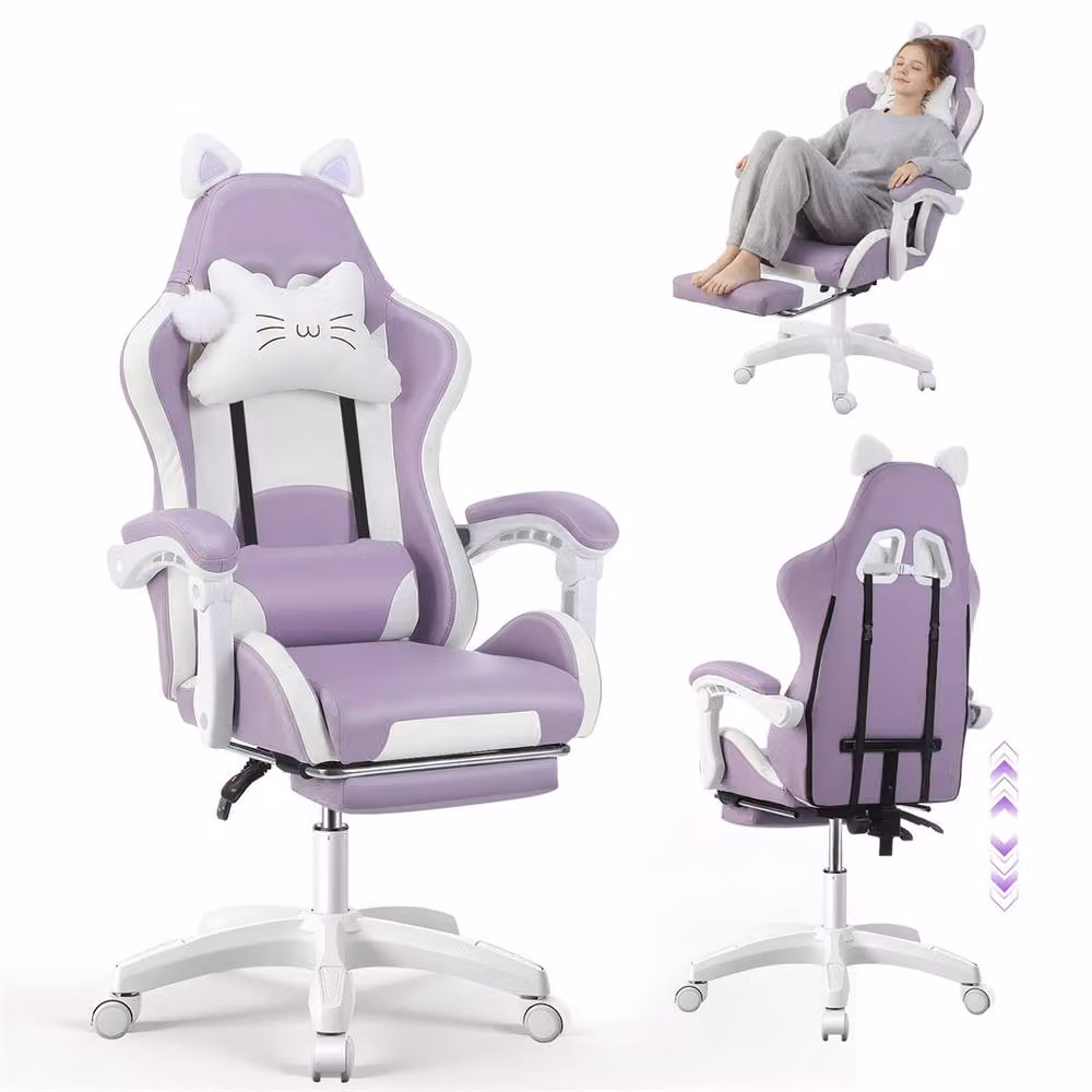 NESTLUNE Purple Gaming Chair with Cat Ears and Headrest – 2