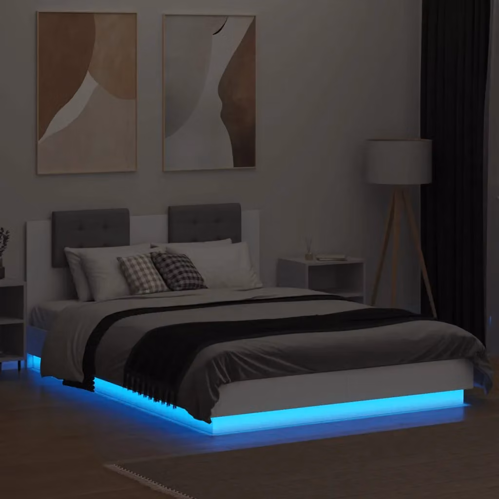 Berkfield Home King Size Bed Frame in White with LED Under-Bed Lighting and USB Charging Port, W: 150 cm, D: 200 cm – 3