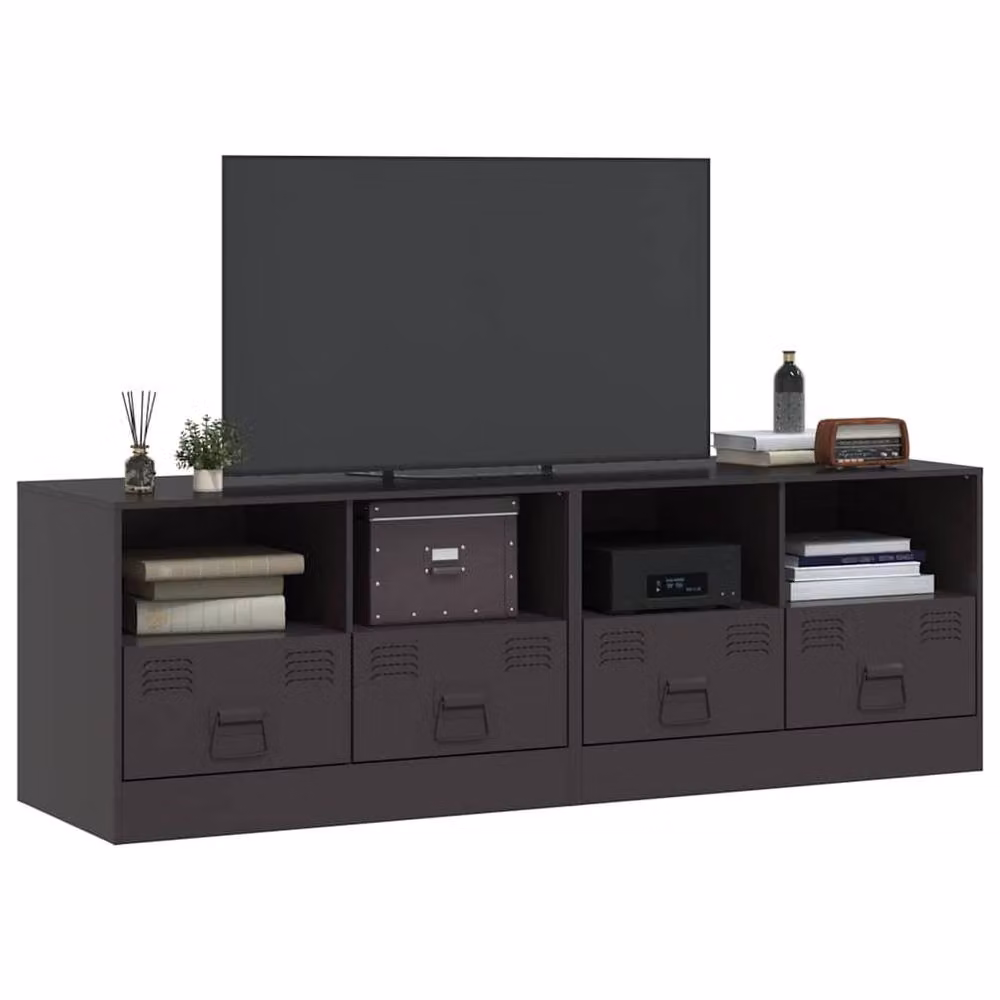 Berkfield Home Set of 2 Black Metal TV Cabinets W/D/H: 67 x 39 x 44 cm – 2