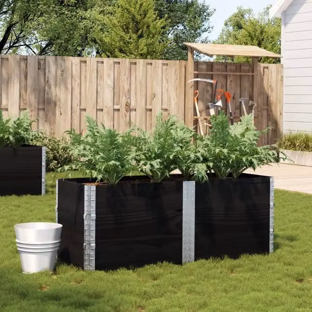 Berkfield Home Garden Black Wooden Raised Bed Planter with Galvanised Steel – 1