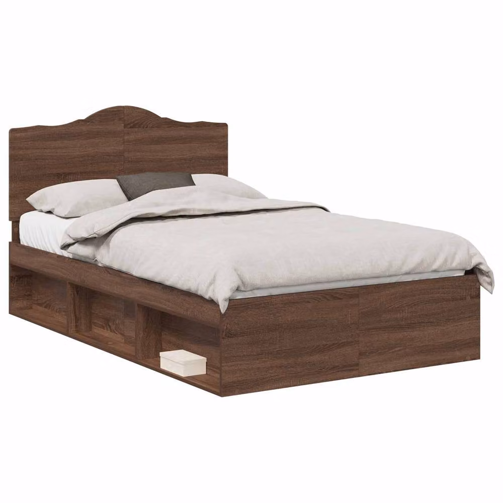 Berkfield Home Modern Bed Frame with Headboard in Brown Oak and Solid Pine Wood, W/D/H: 120 x 190 cm – 2