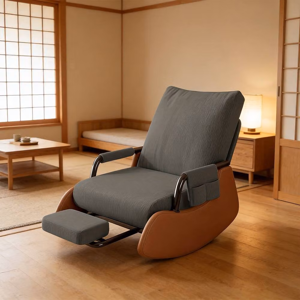 FORGEVIO Grey Rocking Chair with Folding Armrests and Metal Frame – 3