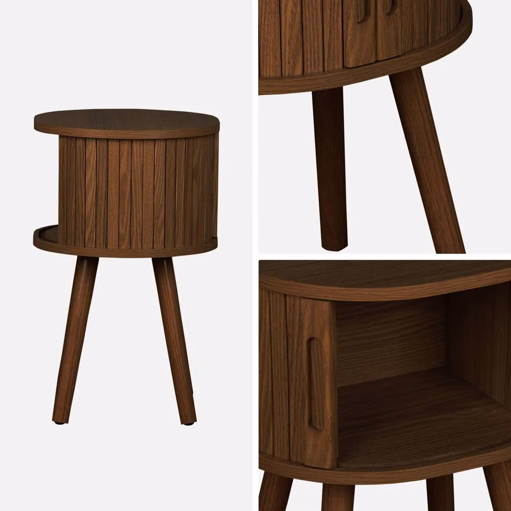 Sweekeek Scandinavian Bedside Table with 2 Sliding Doors in Dark Brown Walnut Wood – 3