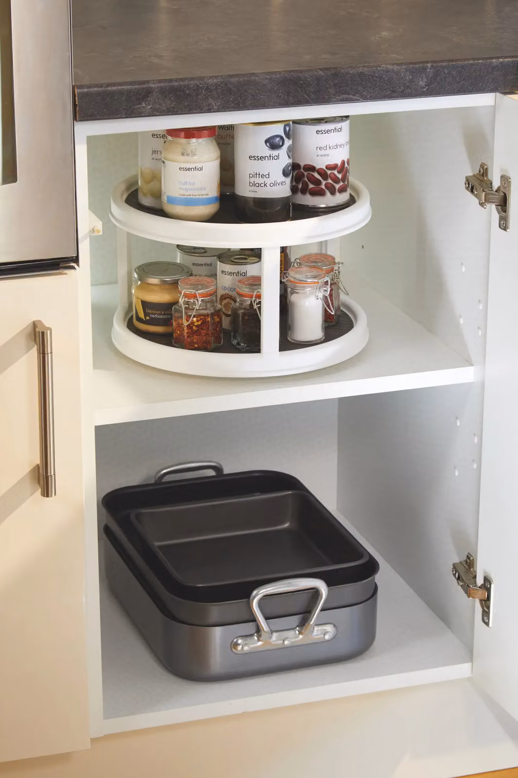 Copco Basics 2-Tier Plastic Lazy Susan Kitchen Organiser, White/Grey, Diameter: 30 cm – 4