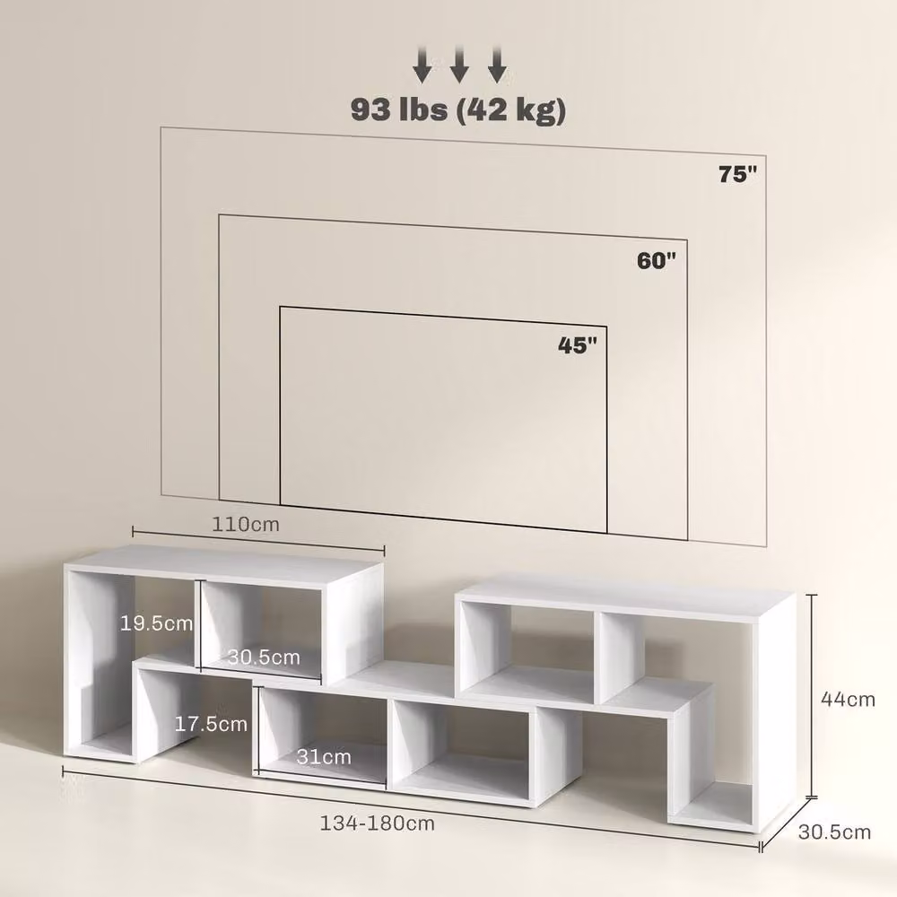 Homcom EONLION White Wood Grain TV Stand with Storage Shelves, Width: 100 cm – 2