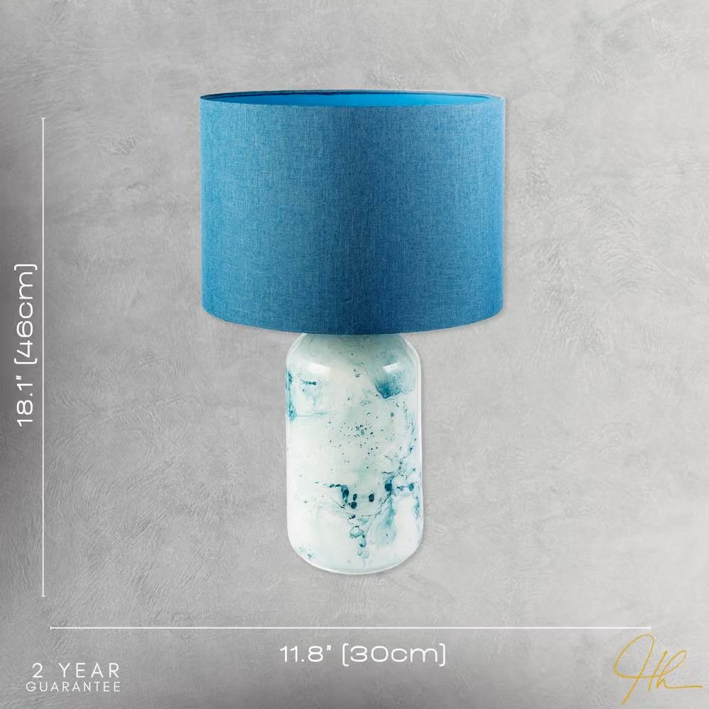 Happy Homewares Modern Marble Drip Snowflake Glass Table Lamp with Linen Shade in Petrol Blue, H 46 cm x W 30 cm x D 30 cm – 5