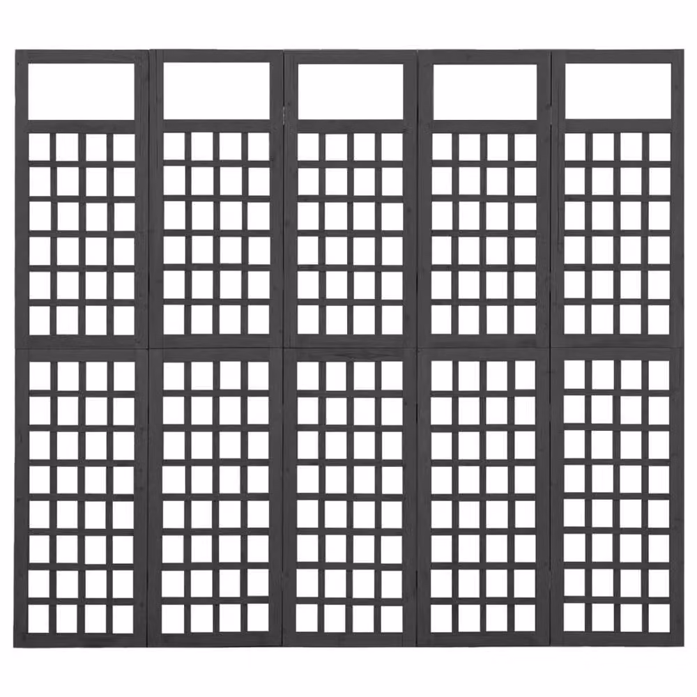 Berkfield Home 5-Panel Trellis Room Divider in Black Solid Wood, W/H: 201.5 x 180 cm – 3