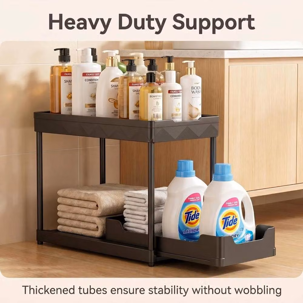 PAWNORA 2-Tier Sliding Pull-Out Cupboard Rack, 2-Set, Black – 3