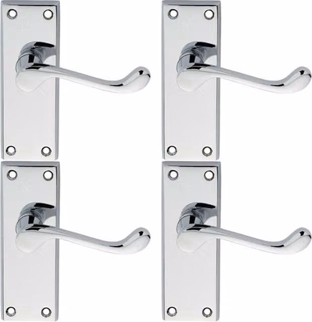Loops 4 Pairs of Victorian Scroll Lever on Short Latch Backplate in Chrome, W: 11.8 cm x H: 4.3 cm