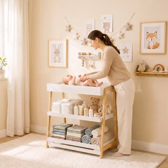 AIYAPLAY Baby Changing Table with Waterproof Mat, White