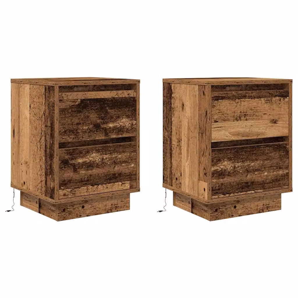 Berkfield Home Set of 2 Rustic Old Wood Bedside Cabinets with Integrated LED Lights, W/D/H: 38 x 34 x 50 cm – 3