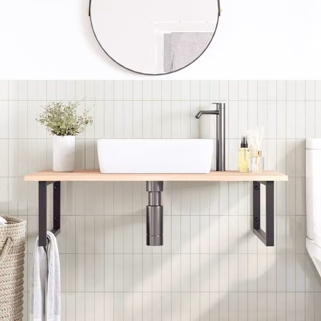 Berkfield Home Elegant Wall Mounted Basin Shelf in Light Oak and Steel