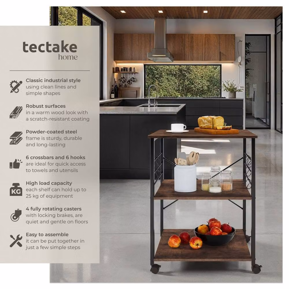 tectake Rugby Modern Drinks Trolley in Brown with Glass Shelving – 2