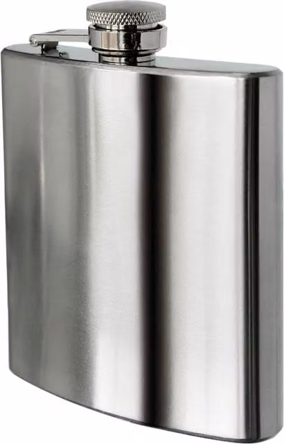 Orsina Black Leather Effect Stainless Steel Hip Flask Set with Shot Glasses and Funnel, 8oz, Silver