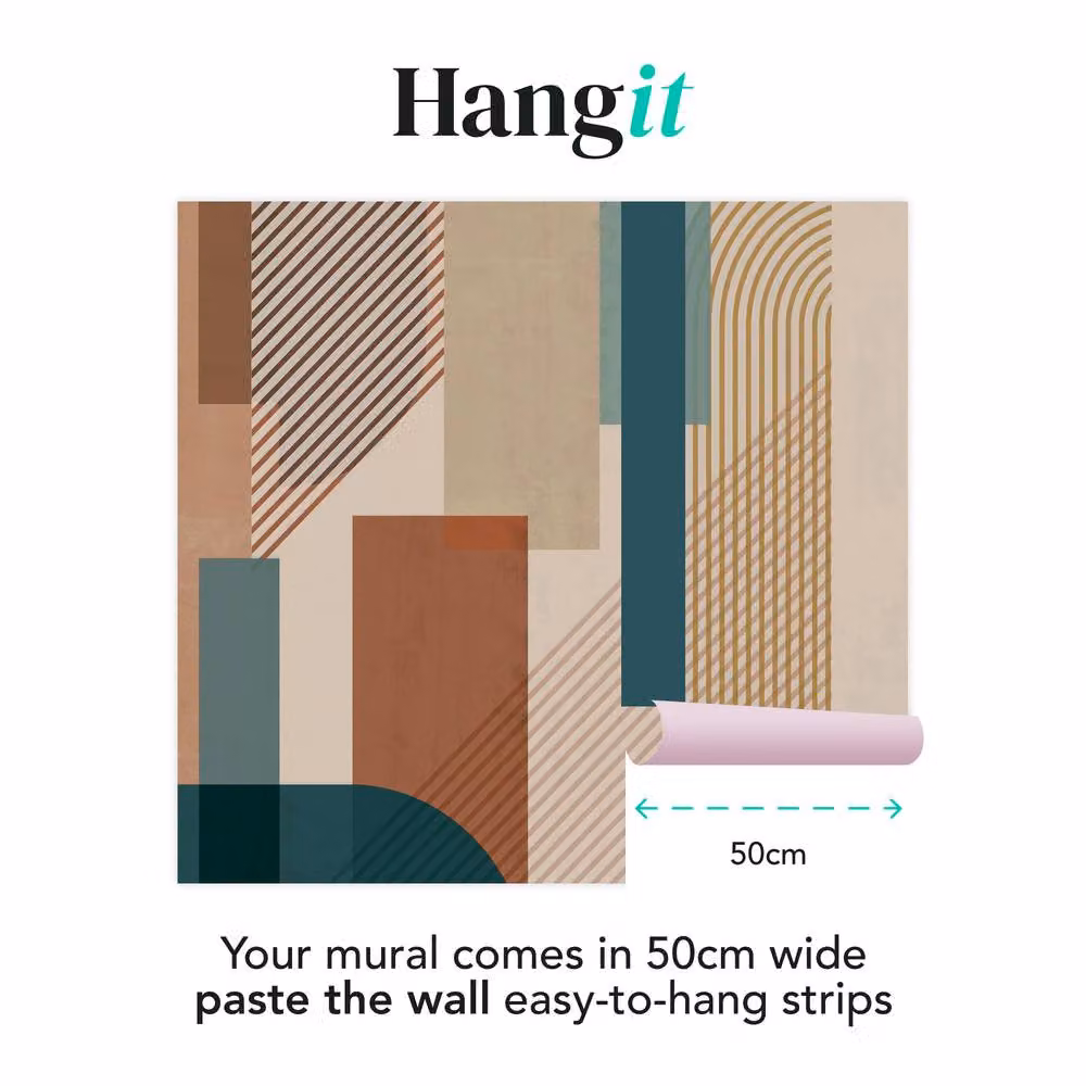 Superfresco Easy Graphic Teal and Terracotta Geometric Mural in Blue, W: 300 cm, H: 280 cm – 3