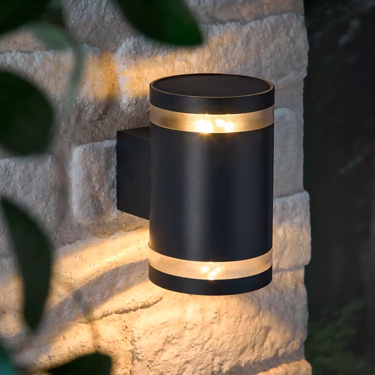 Lights4fun Wentworth Matte Black Solar Up and Down LED Wall Light for Garden and Terrace