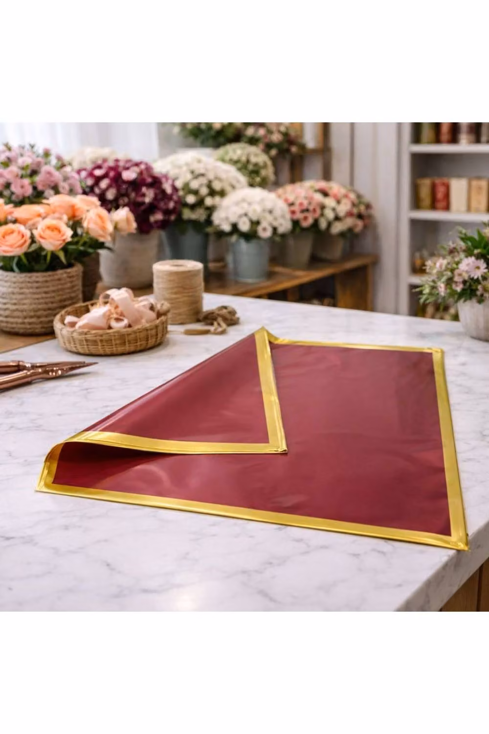 KDMD Korean Style Pre Cut Cello Wrap Sheets in Plum with Gold Border, 100 Pack – 3