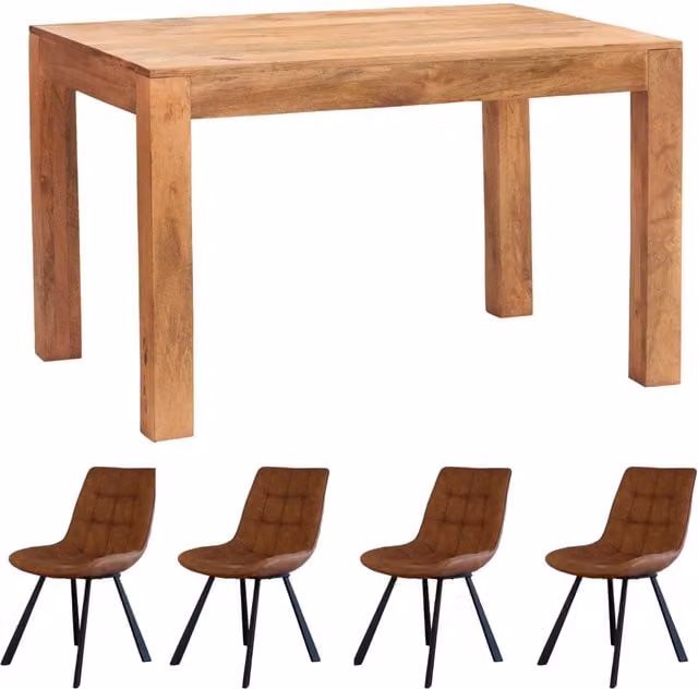 IH Design Dakota Mango Wood Dining Table and 4 Chairs Set in Brown