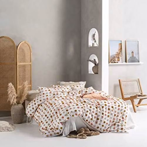 Linen House Haze Dotted Cotton Duvet Cover Set, Pink and Sand, 200 x 200 cm