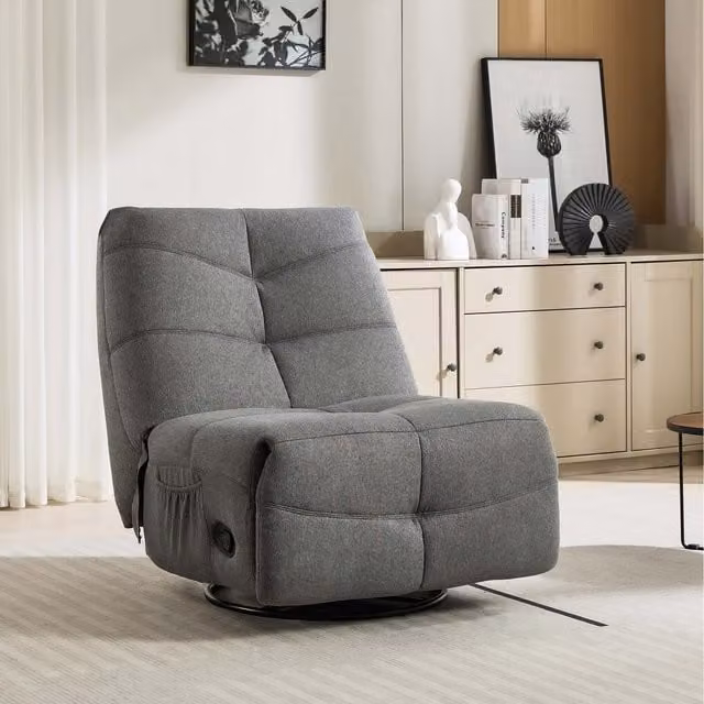 More4Homes Austin Swivel and Rocker Manual Recliner Fabric Chair in Grey, H 97.0 x W 106.0 x D 76.0 cm