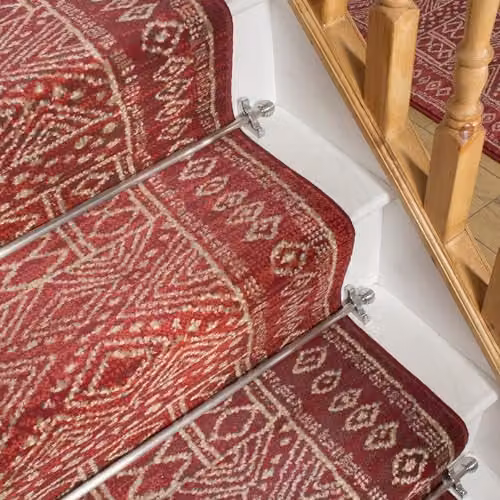 runrug Afrikans Red Stair Runner Carpet, Machine Woven Polypropylene, W: 60 cm, L: 720 cm – 4