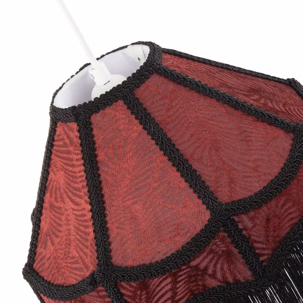Happy Homewares Vintage Victorian Style Fabric Lamp Shade in Red and Black with Tassels – 4
