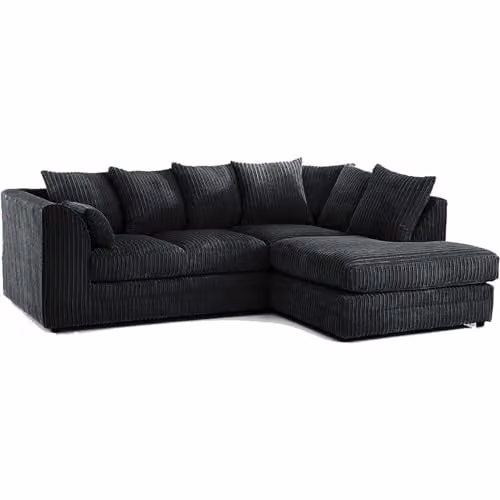 Bliss Furniture Grey Jumbo Cord 4-Seater Right Hand Corner L-Shaped Sofa with Scatter Cushions – 1