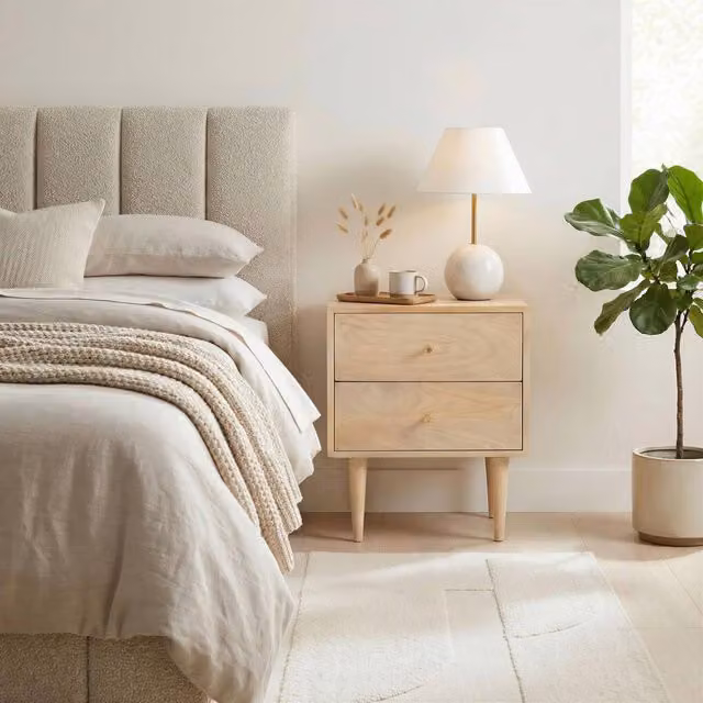 FurnitureboxUK Everest 2 Drawer Oak and Mango Wood Bedside Table in Light Brown – 1