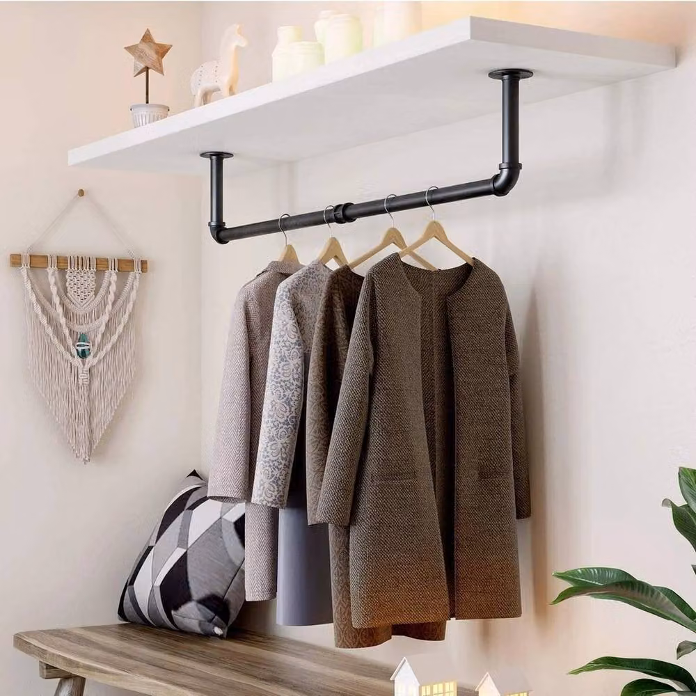FLAVORA Matt Black Metal Wall Mounted Clothing Rack – 1