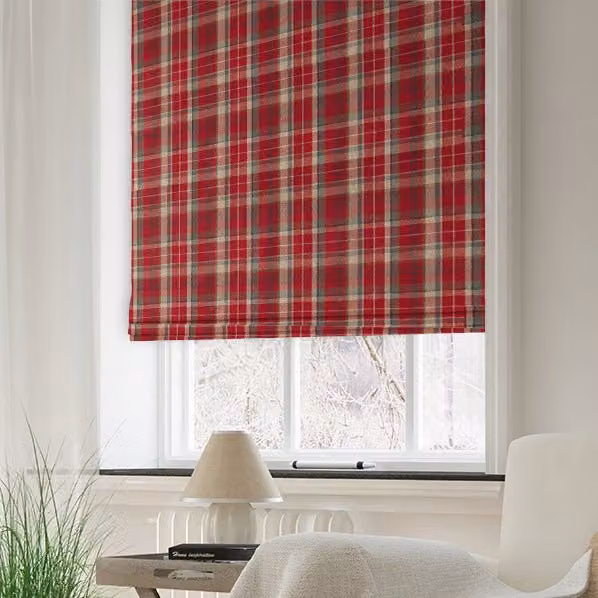 Terrys Made to Measure Blackout Roman Blind in Red and Grey Checked Textile