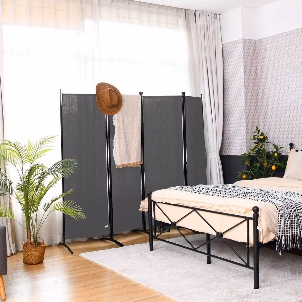 SPETLEK 4 Panel Foldable Room Divider in Grey with Polyester Fabric and Steel Frame, H 173 cm x W 220 cm – 3