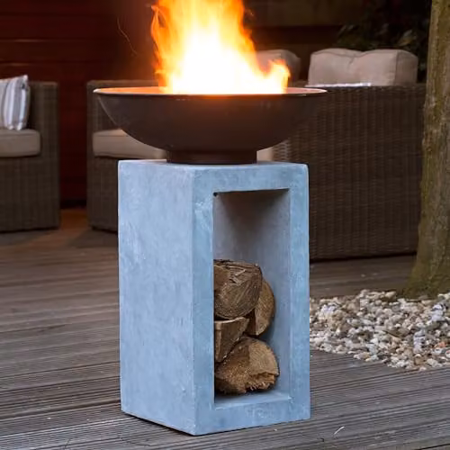 Ivyline Stone Grey Concrete Fire Bowl, H68.5cm x W39cm – 2