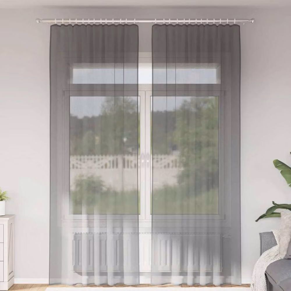 Berkfield Home Dark Grey Voile Fabric Curtains with Rod Pockets, 2 Pack – 2
