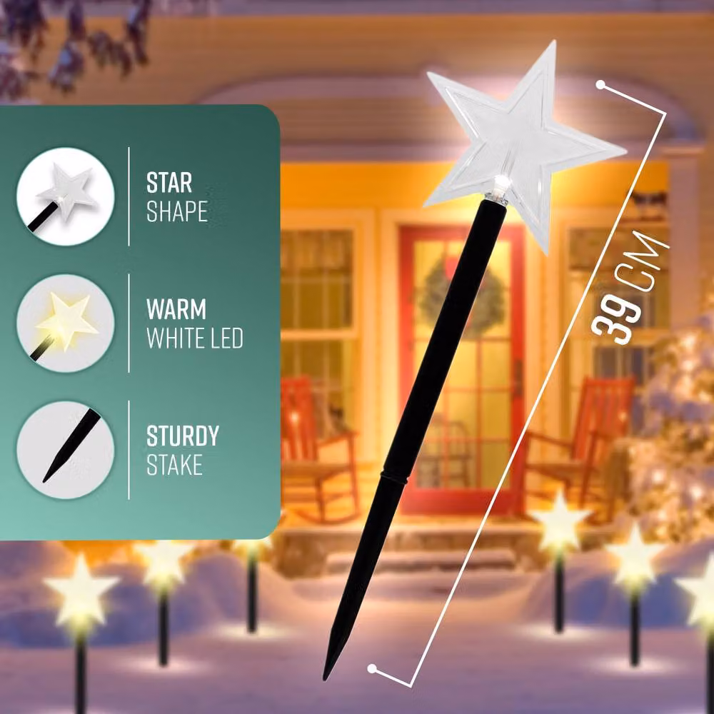 Globrite 5 Pack Star LED Garden Christmas Pathway Lights, Cool White, 39 cm Stakes – 4