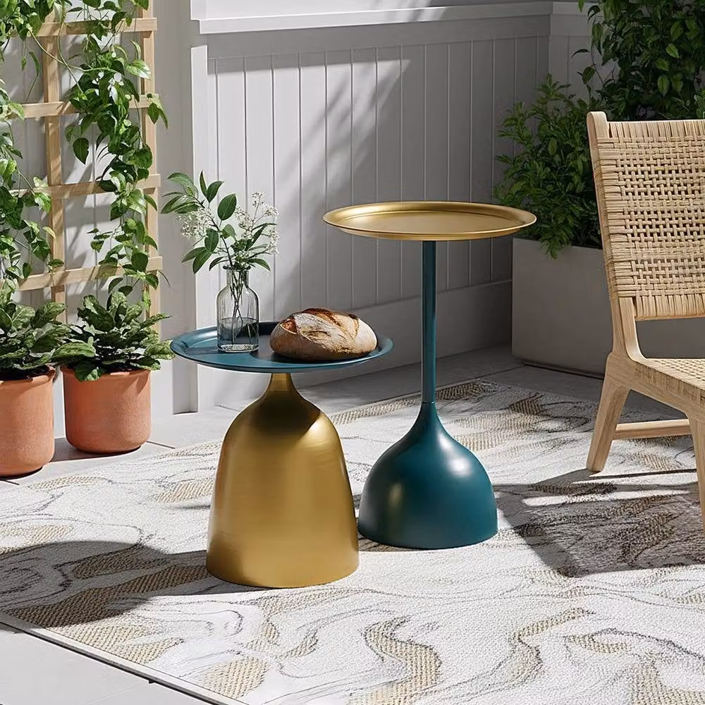 KORVIXA 2-Piece Set Round Matt Metal Nested Side Tables in Multicolour – 3