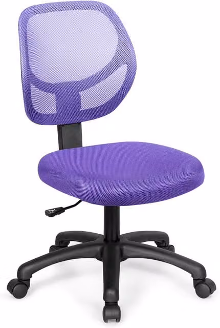 Costway Purple Armless Task Chair with 360 Degree Swivel and Castors for Home Office or Children's Room
