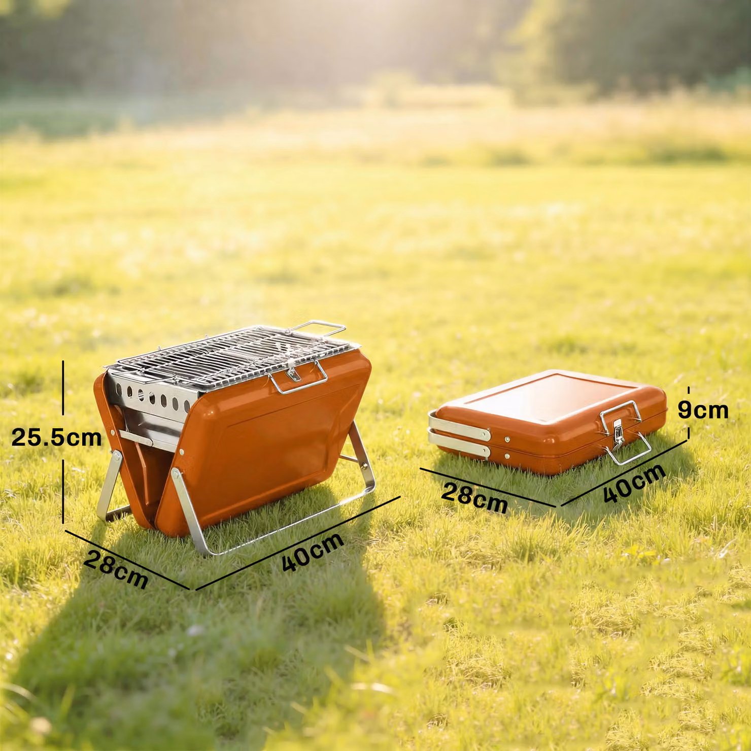 Outsunny Orange Portable Charcoal BBQ Grill with Tilting Grate and Stainless Steel Tabletop – 3