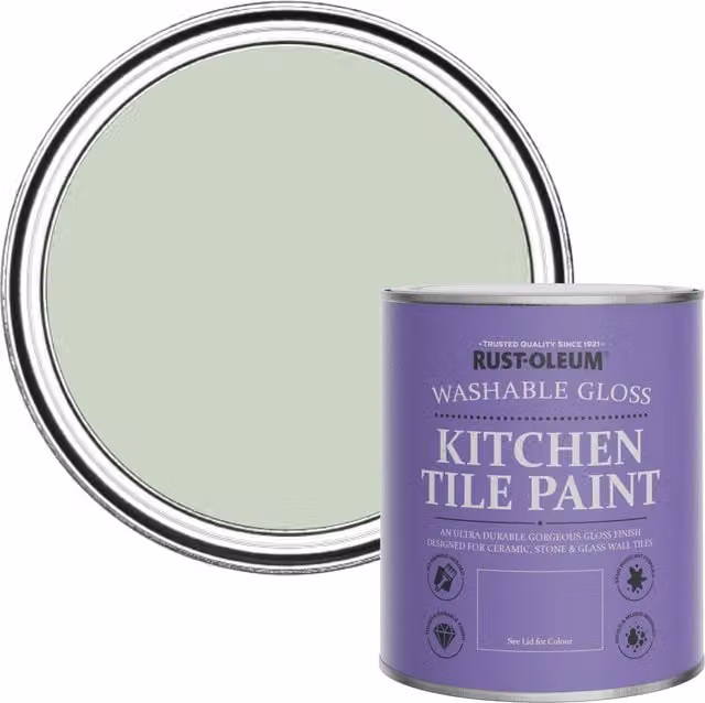 Rust-Oleum Water-Based Kitchen Tile Paint in Gloss Finish, Laurel Green, 750ml