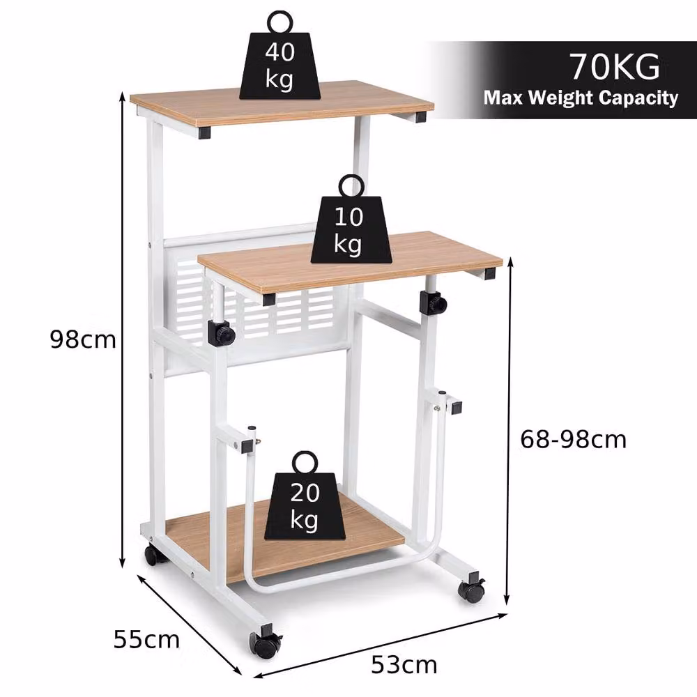 Costway 2 in 1 Height Adjustable Computer Desk and Movable Workstation in White – 2