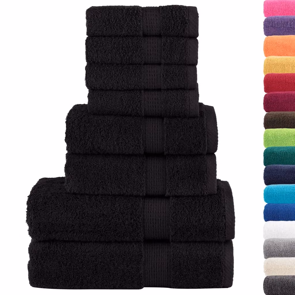 Berkfield Home SOLUND 8 Piece Premium Cotton Terry Towel Set in Black, 600 gsm – 2