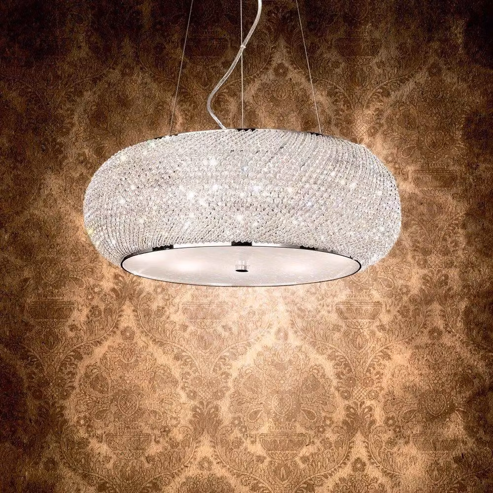Ideal Lux Pasha 6-Light Crystal and Glass Pendant Ceiling Light in Chrome with Transparent Accents – 2