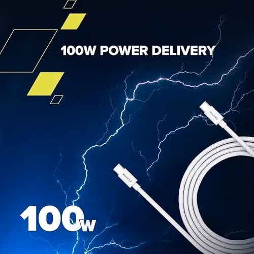 Canyon CC100AB USB-C to USB-C Braided Fast Charging and Data Transfer Cable, 100W, White, 2m – 2