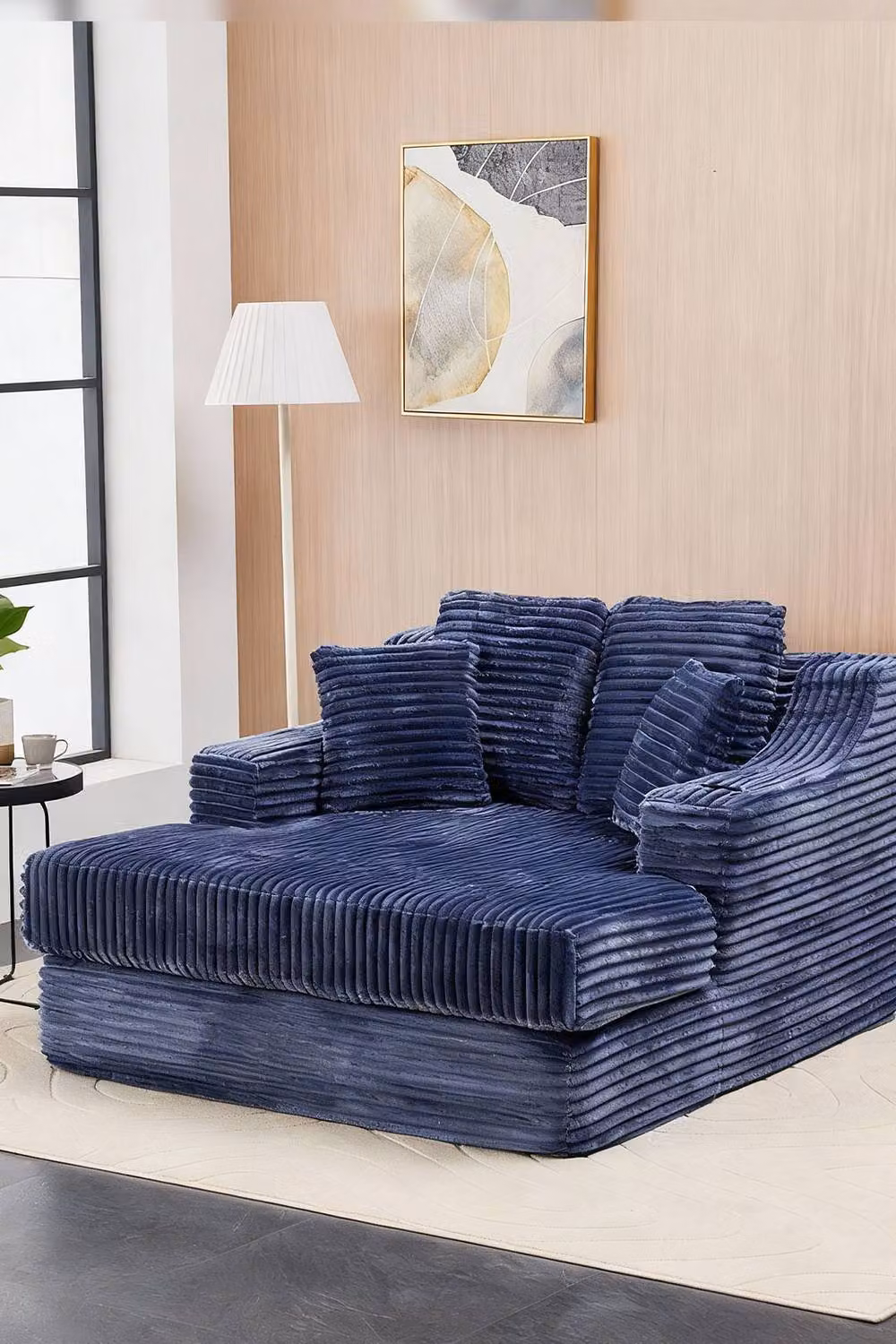 Living and Home Blue Corduroy L-Shape Chaise Lounge Sofa Bed with Cup Holder and Scatter Cushions – 2